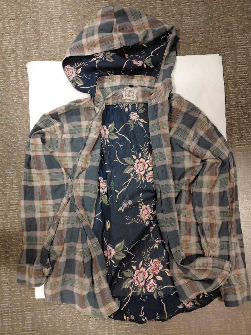 Furst of a Kind Upcycled Patchwork Hoodie | One of a Kind Flannel Floral XXL